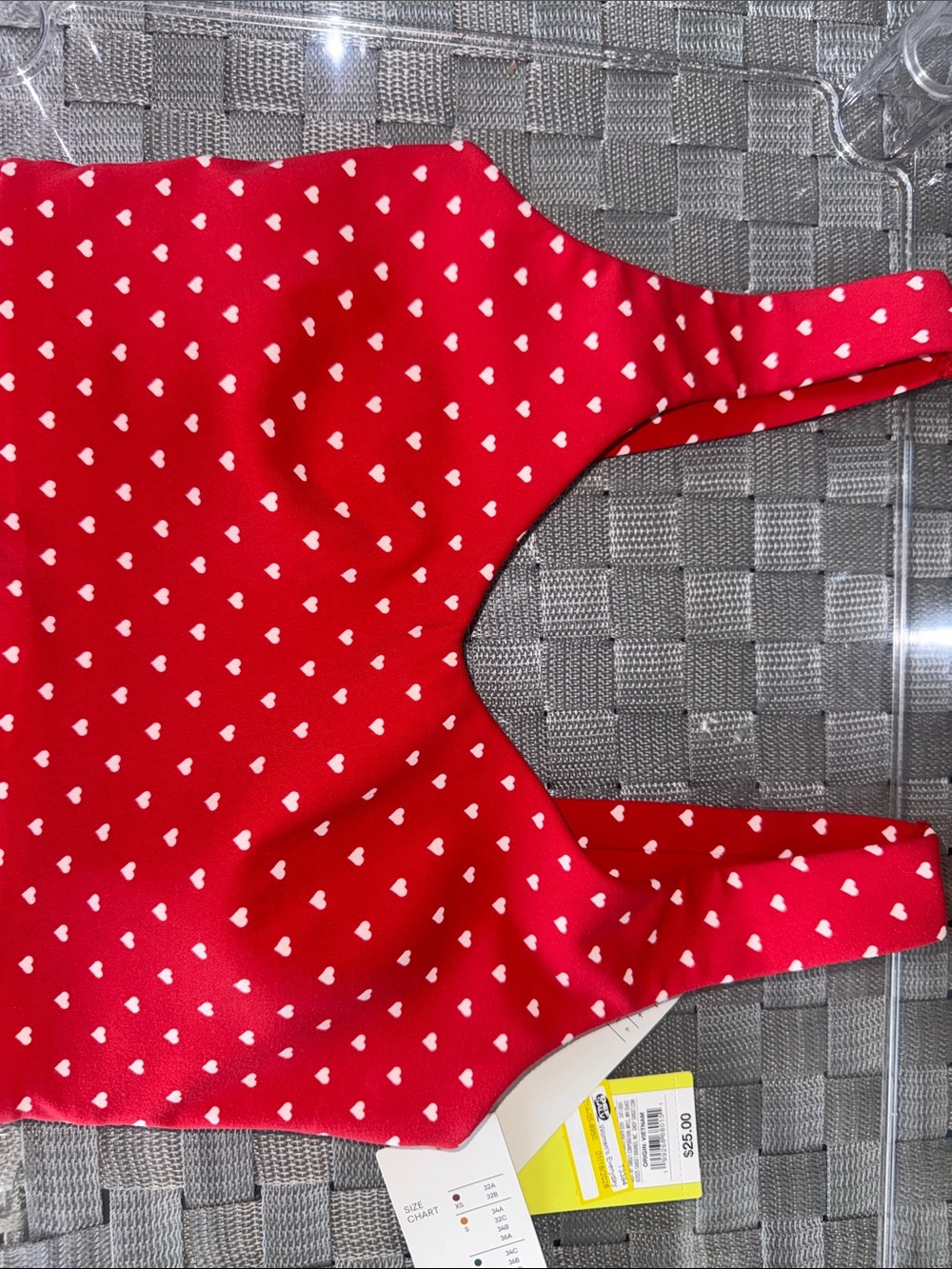 all in motion Red Sports Bra with White Heart Print size XS NWT LOOK